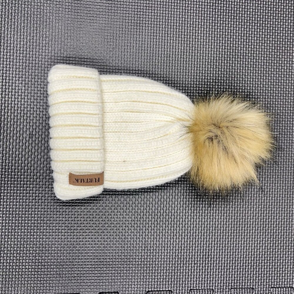 Womens Winter Knitted Beanie Hat with Faux Fur Pom Poms Warm Knit Skull Cap f...